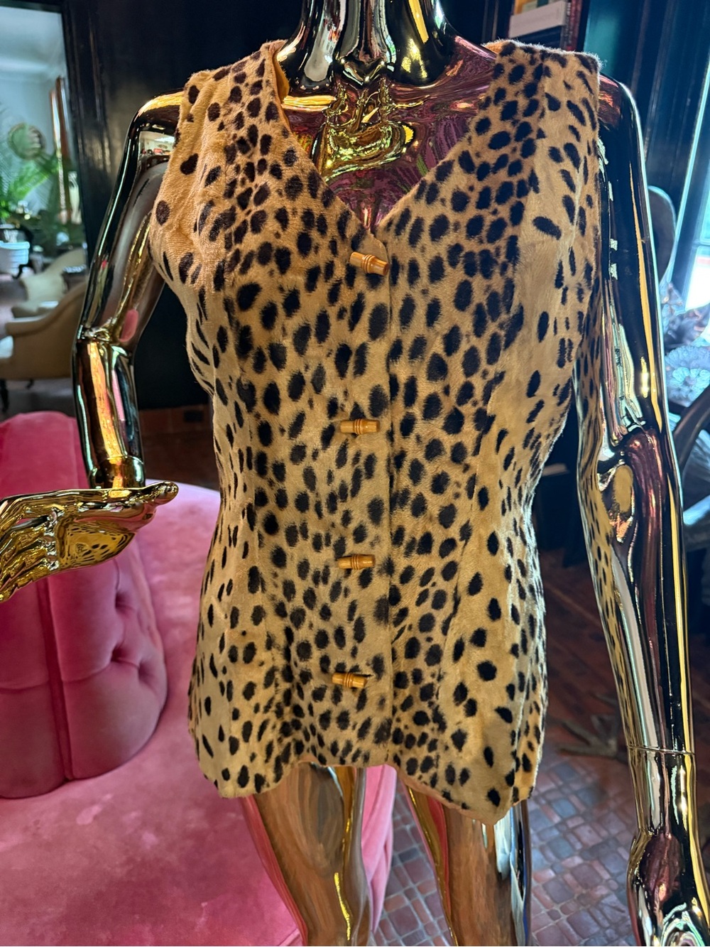 Vintage Leopard Print Faux Fur Vest in Tan and Black